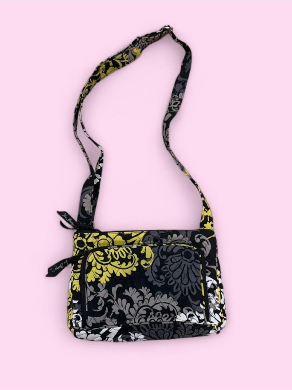 Vera Bradley Black, Yellow & Gray Floral Quilted Crossbody